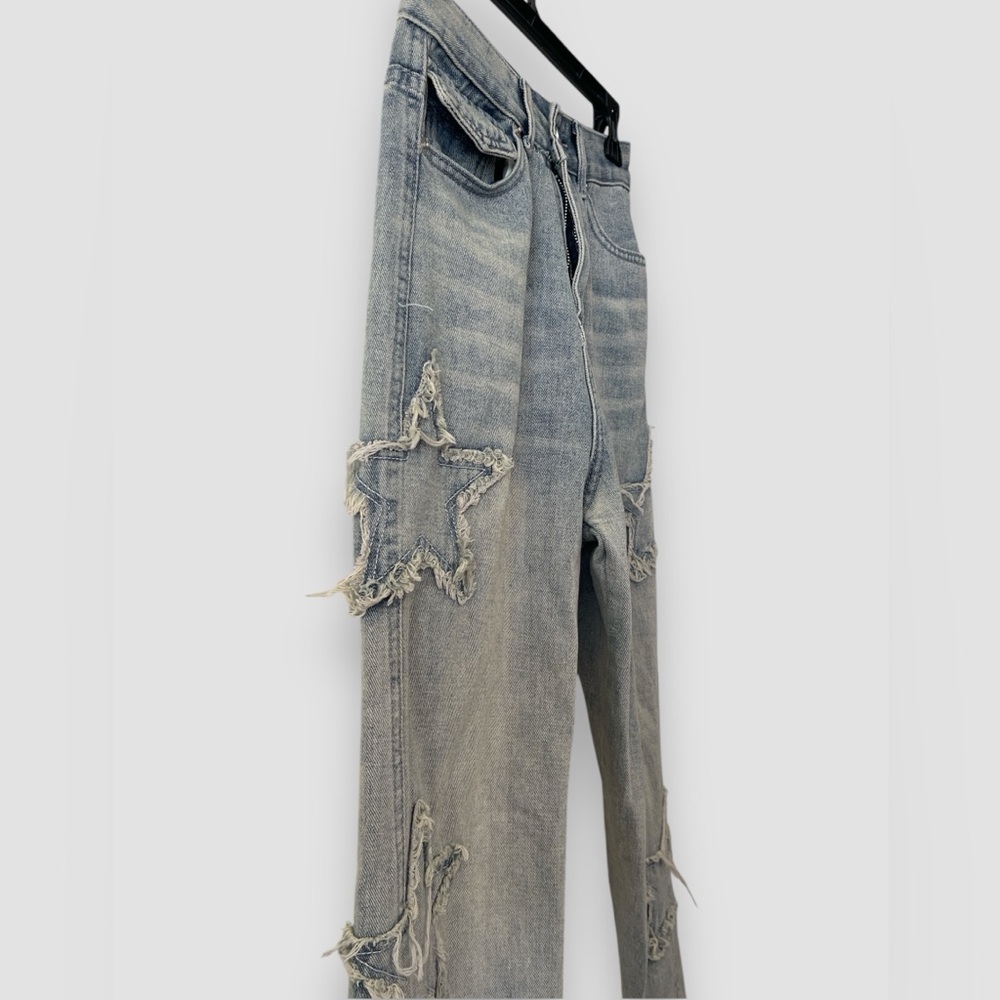 Women Loose Fit Boyfriend Jeans Baggy Y2K Straight Leg Star Patchwork Size Small - Picture 6 of 11